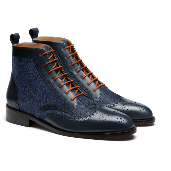 Brogue Dress Boots - blue leather & tweed