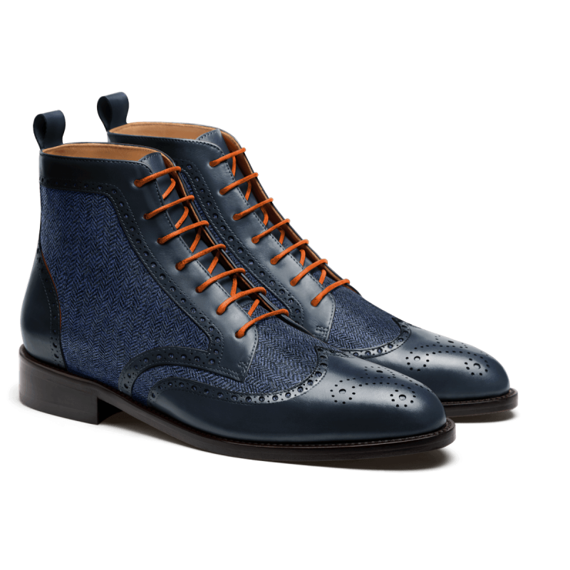 Brogue Dress Boots - blue leather & tweed