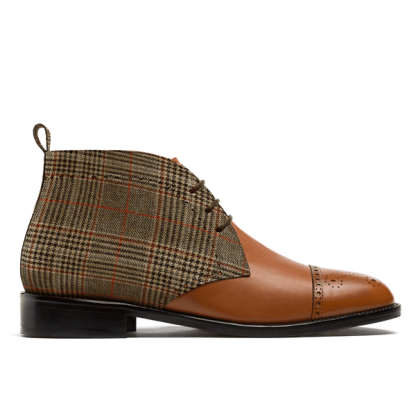 Brogue Chukka Boots - brown leather & tweed