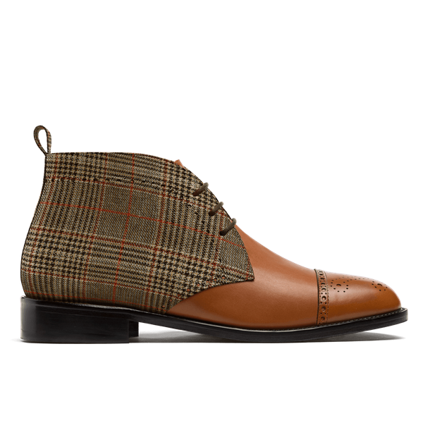 Brogue Chukka Boots - brown leather & tweed
