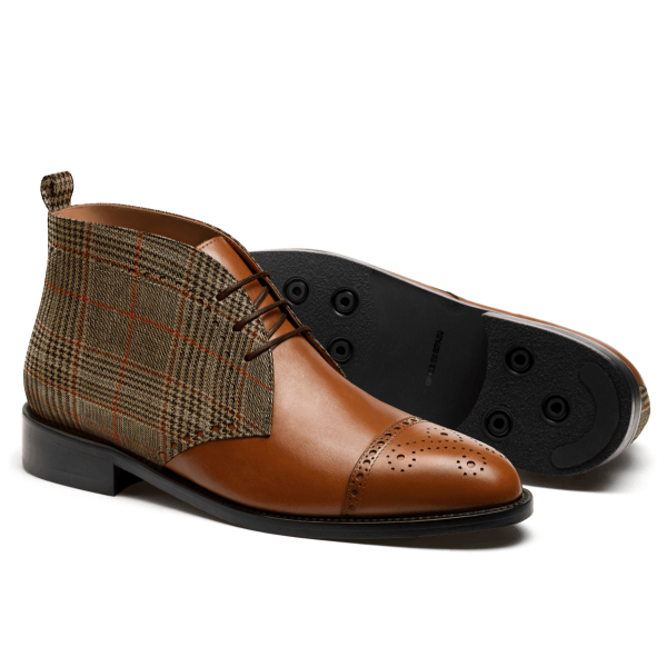 Brogue Chukka Boots - brown leather & tweed