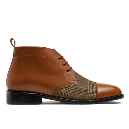 2 tone Men's Chukka Boots - brown leather & tweed