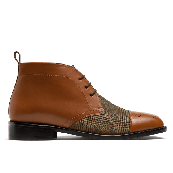 2 tone Men's Chukka Boots - brown leather & tweed