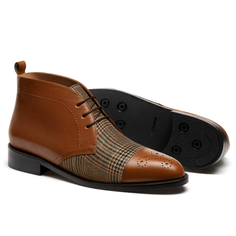 2 tone Men's Chukka Boots - brown leather & tweed