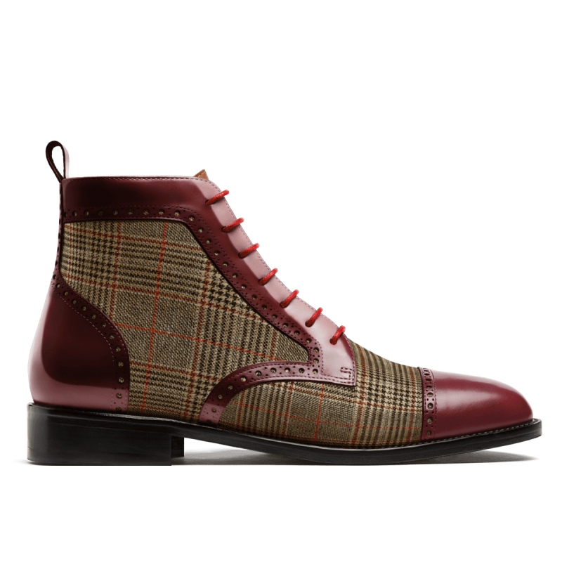 Brogue Boots - burgundy & brown leather , tweed & flora leather