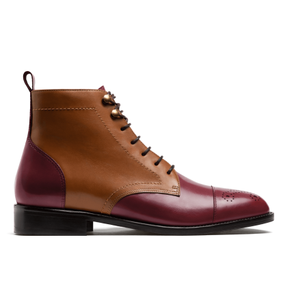 2 tone Men Boots - burgundy & blue leather & tweed