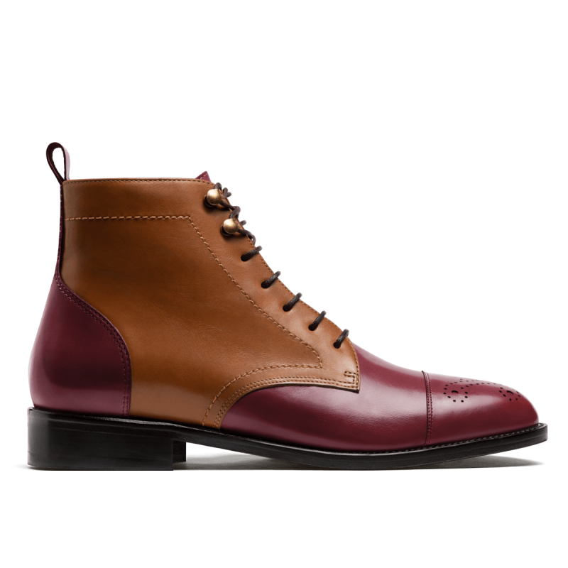 2 tone Men Boots - burgundy & blue leather & tweed