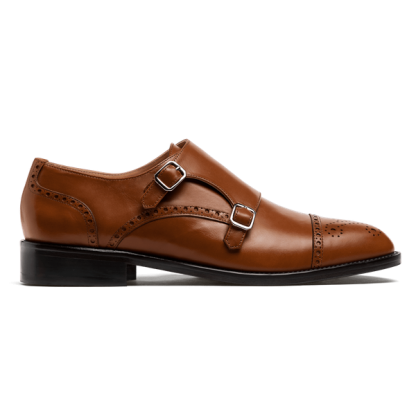 Double monk brogue shoes - brown italian calf leather