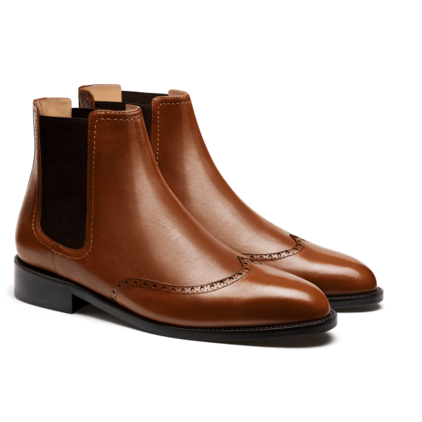 Brogue Men's Chelsea Boots - brown italian calf leather