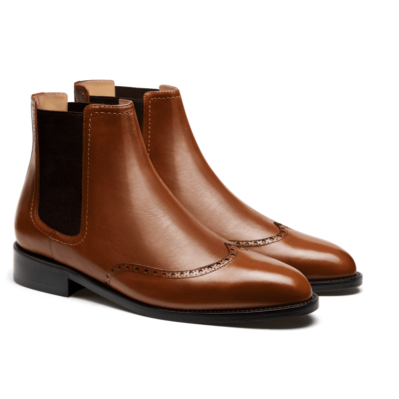 Brogue Men's Chelsea Boots - brown italian calf leather