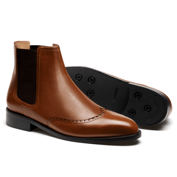 Brogue Men's Chelsea Boots - brown italian calf leather