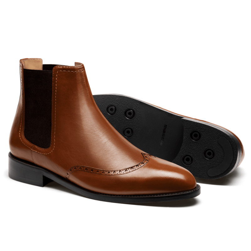 Brogue Men's Chelsea Boots - brown italian calf leather