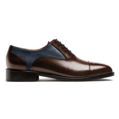 Cap toe Oxford shoes - brown & blue flora leather & leather