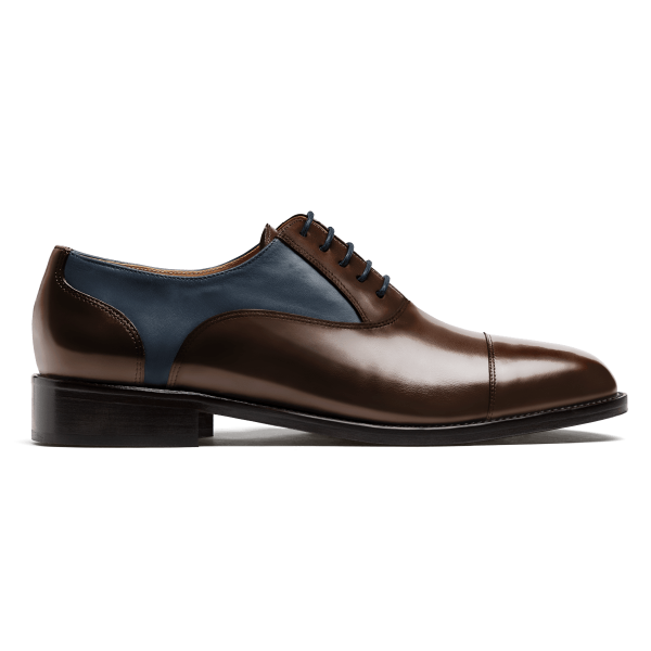Cap toe Oxford shoes - brown & blue flora leather & leather