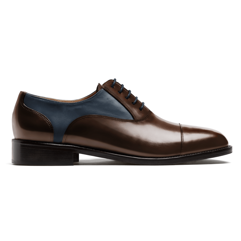 Cap toe Oxford shoes - brown & blue flora leather & leather