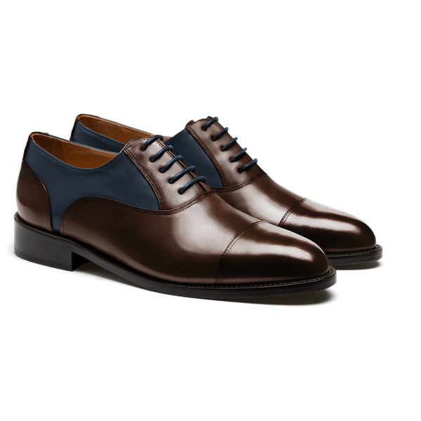 Cap toe Oxford shoes - brown & blue flora leather & leather