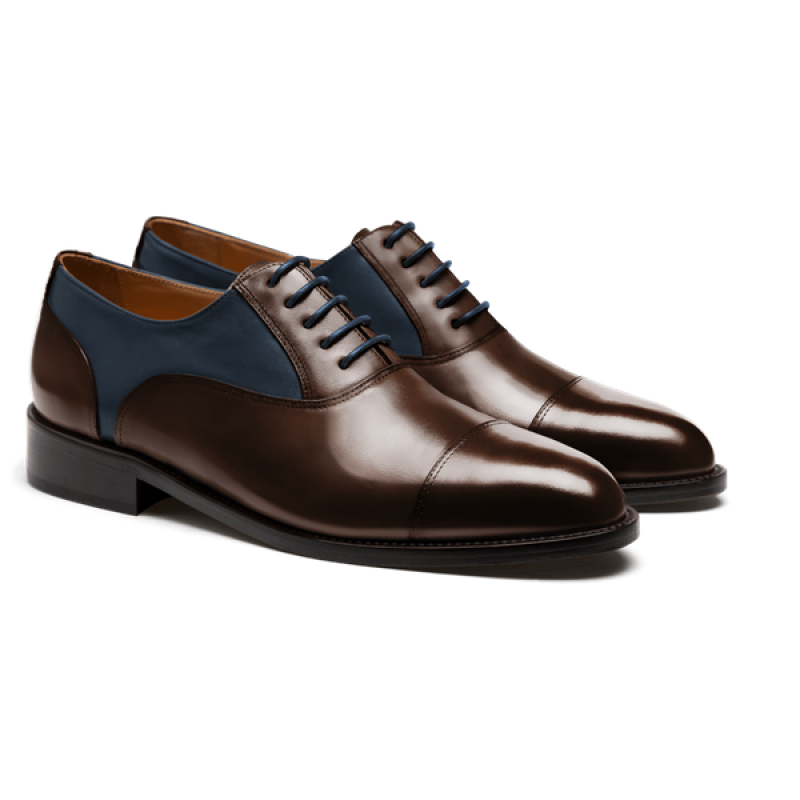 Cap toe Oxford shoes - brown & blue flora leather & leather