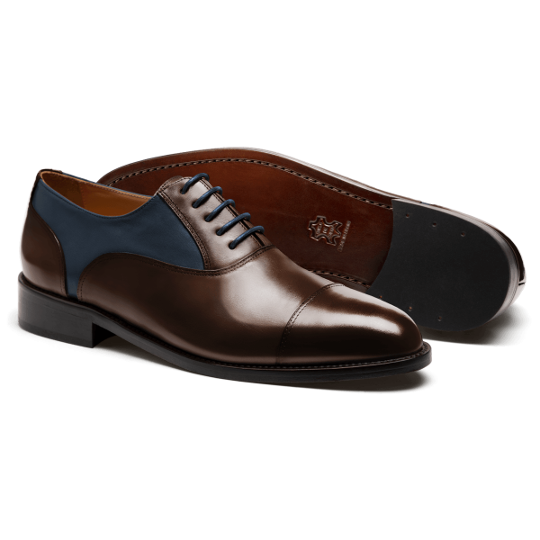 Cap toe Oxford shoes - brown & blue flora leather & leather