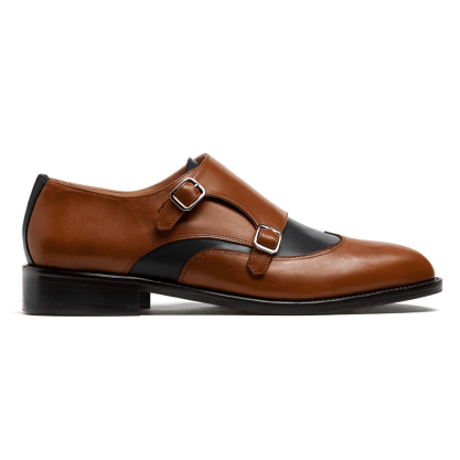 Wingtip Double Monk shoes - brown & black italian calf leather