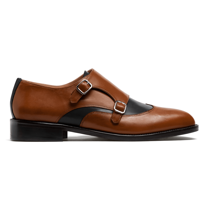 Wingtip Double Monk shoes - brown & black italian calf leather