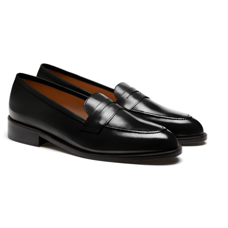 Penny Loafer - black flora leather