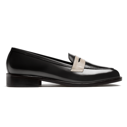 Penny Loafer - black flora leather