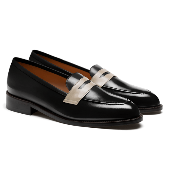 Penny Loafer - black flora leather