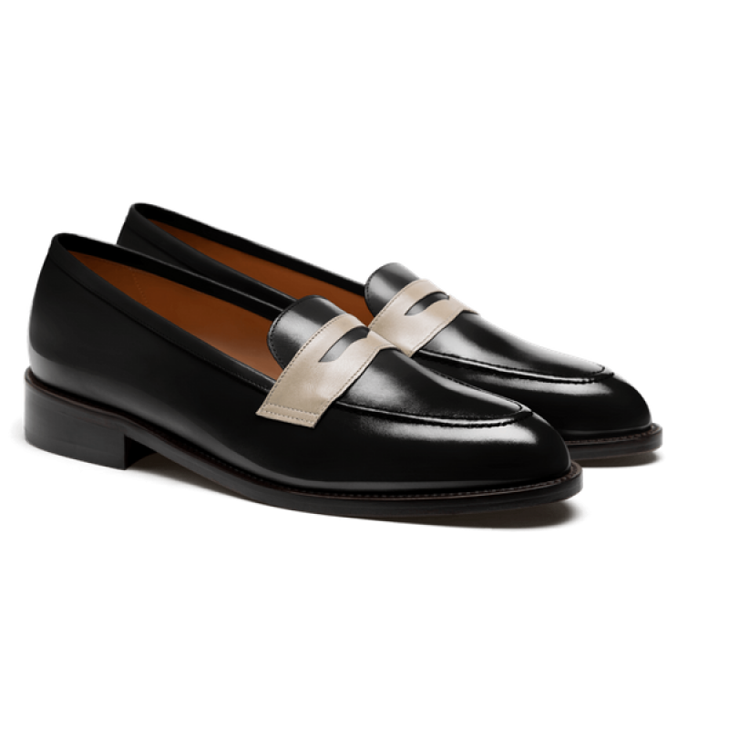 Penny Loafer - black flora leather