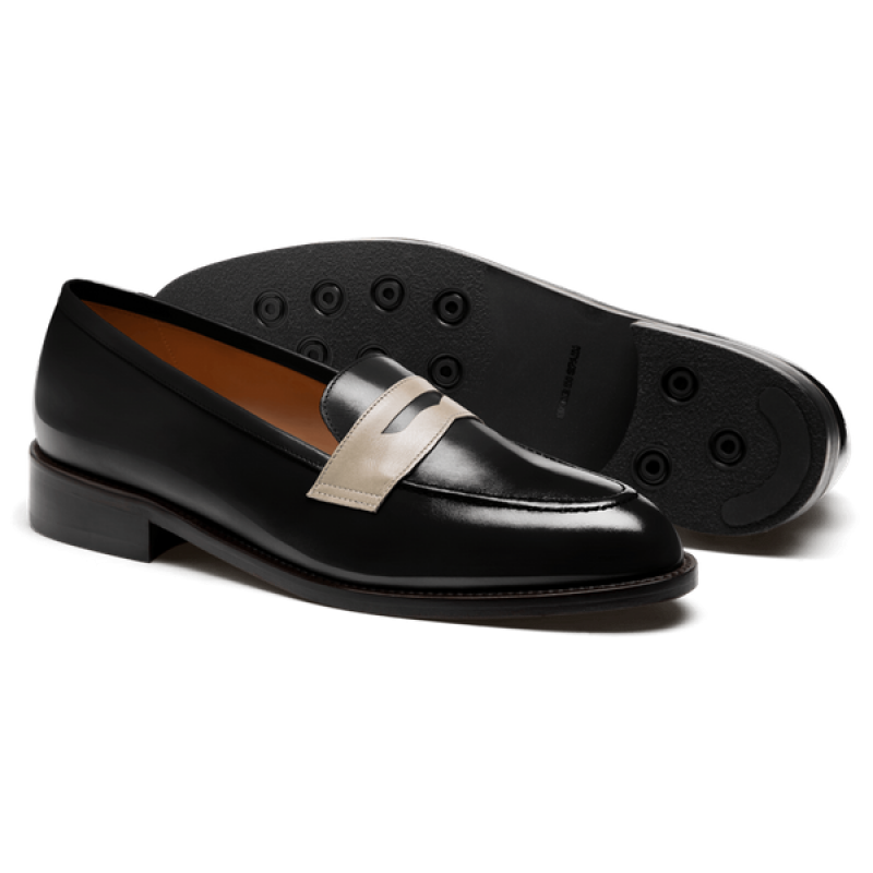 Penny Loafer - black flora leather