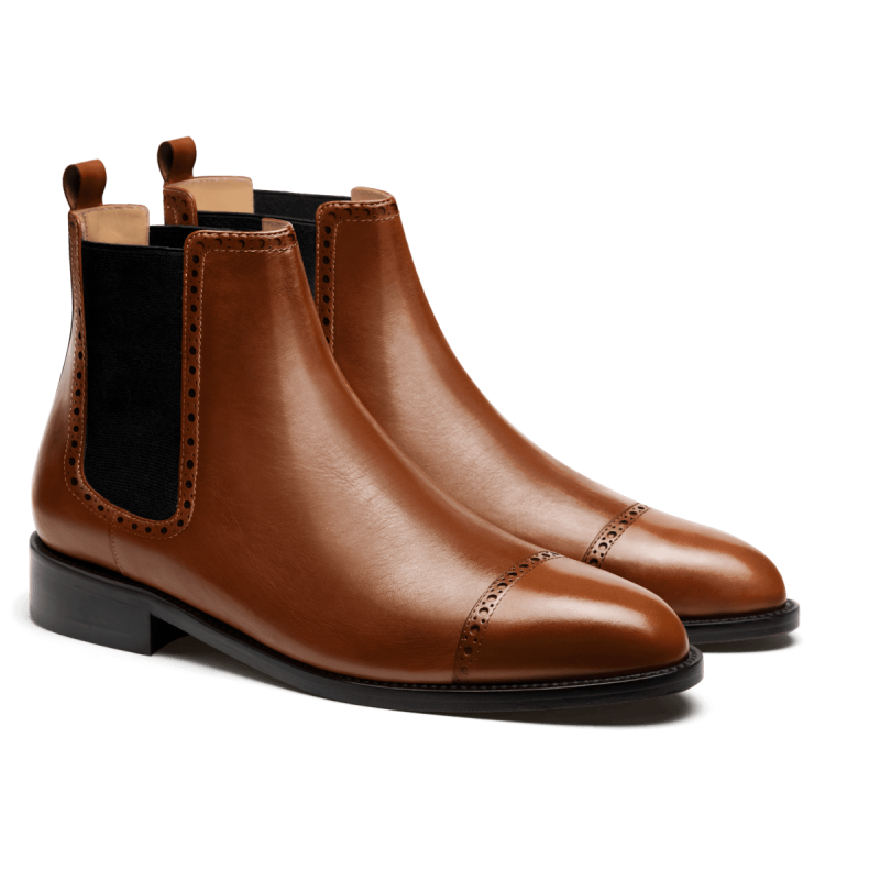 Brogue Chelsea Boots - brown italian calf leather
