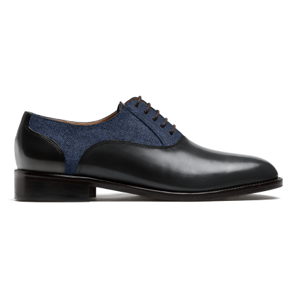 Oxfords - black & blue leather , tweed & flora leather