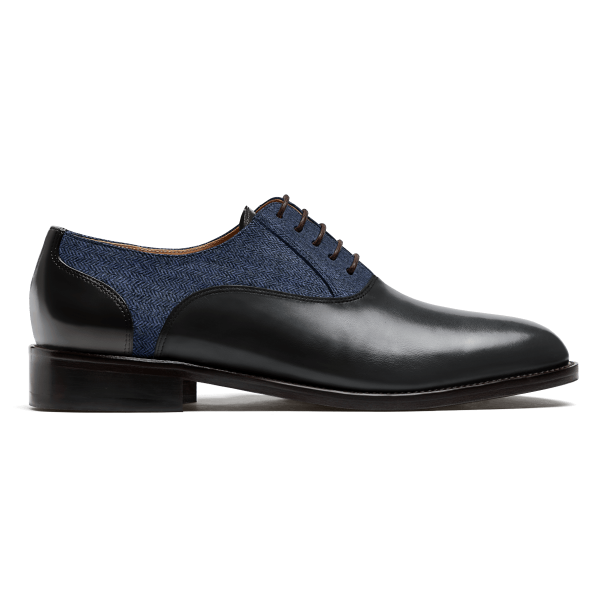 Oxfords - black & blue leather , tweed & flora leather