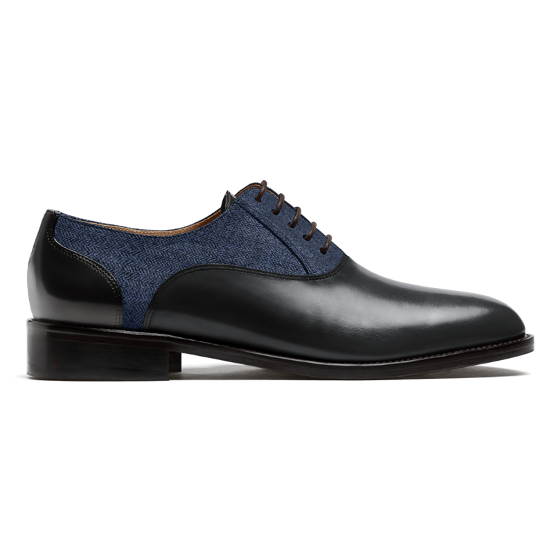 Oxfords - black & blue leather , tweed & flora leather