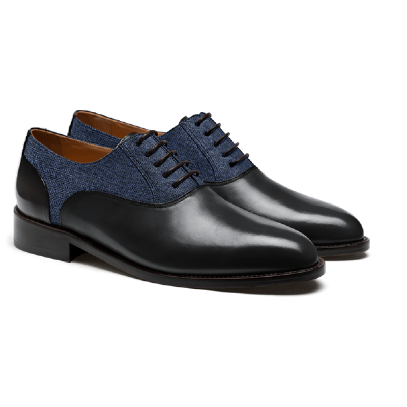 Oxfords - black & blue leather , tweed & flora leather