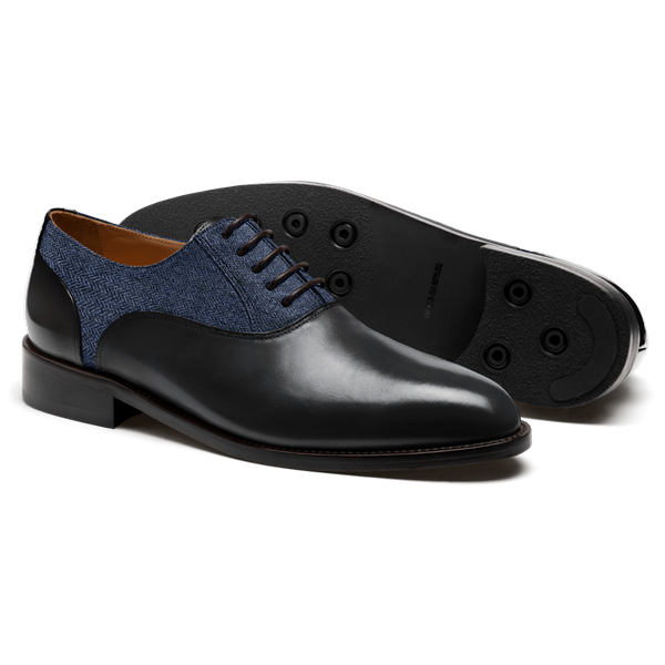 Oxfords - black & blue leather , tweed & flora leather