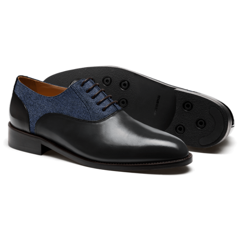 Oxfords - black & blue leather , tweed & flora leather