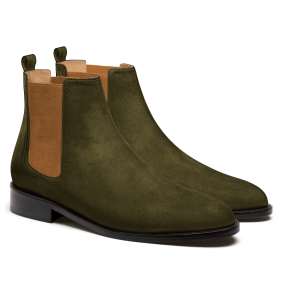 2 tone Men's Chelsea Boots - green suede