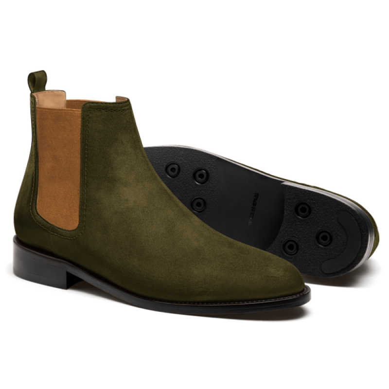2 tone Men's Chelsea Boots - green suede