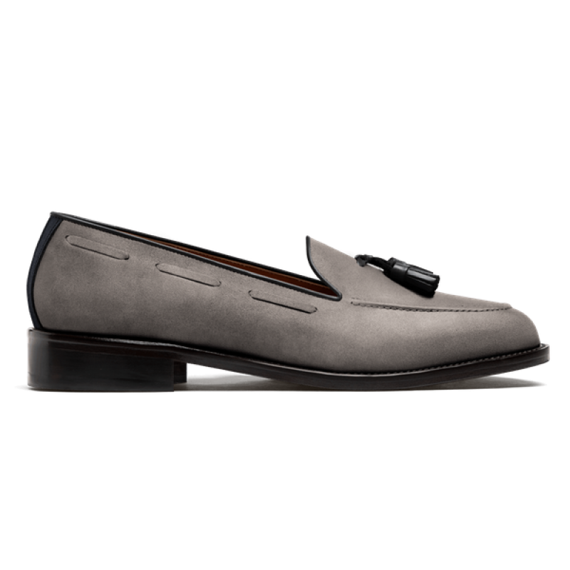 Tassel Loafer - grey & blue suede