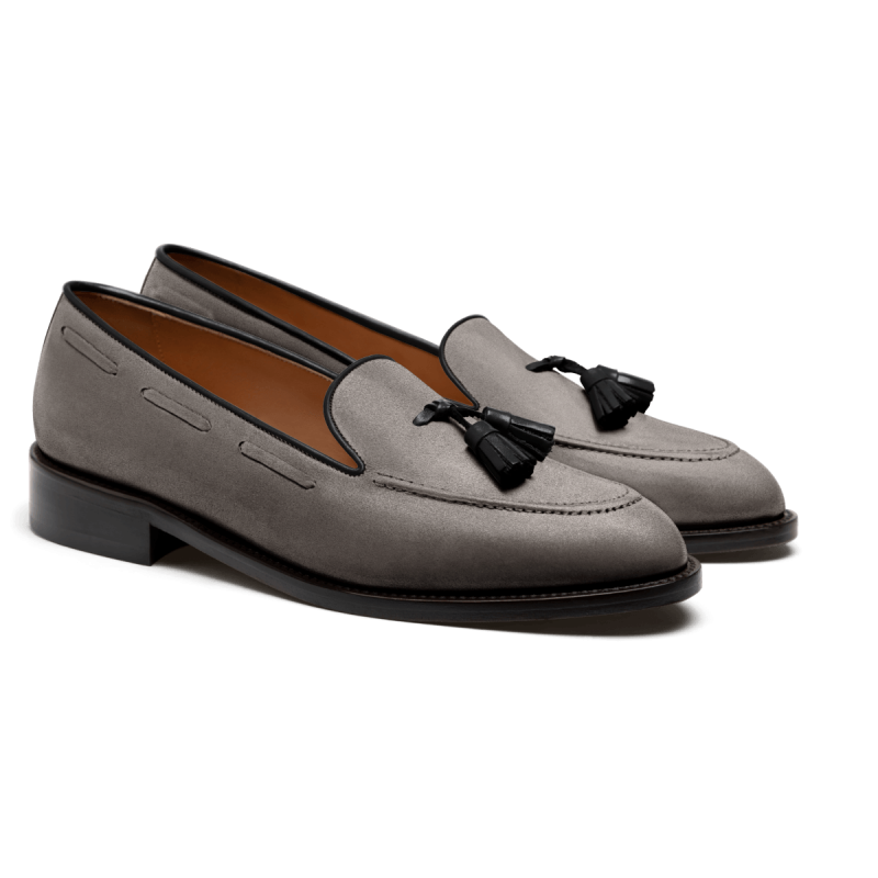 Tassel Loafer - grey & blue suede