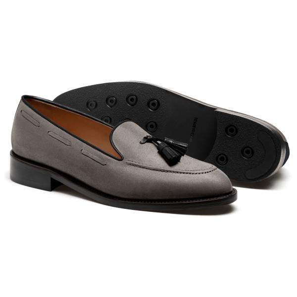 Tassel Loafer - grey & blue suede