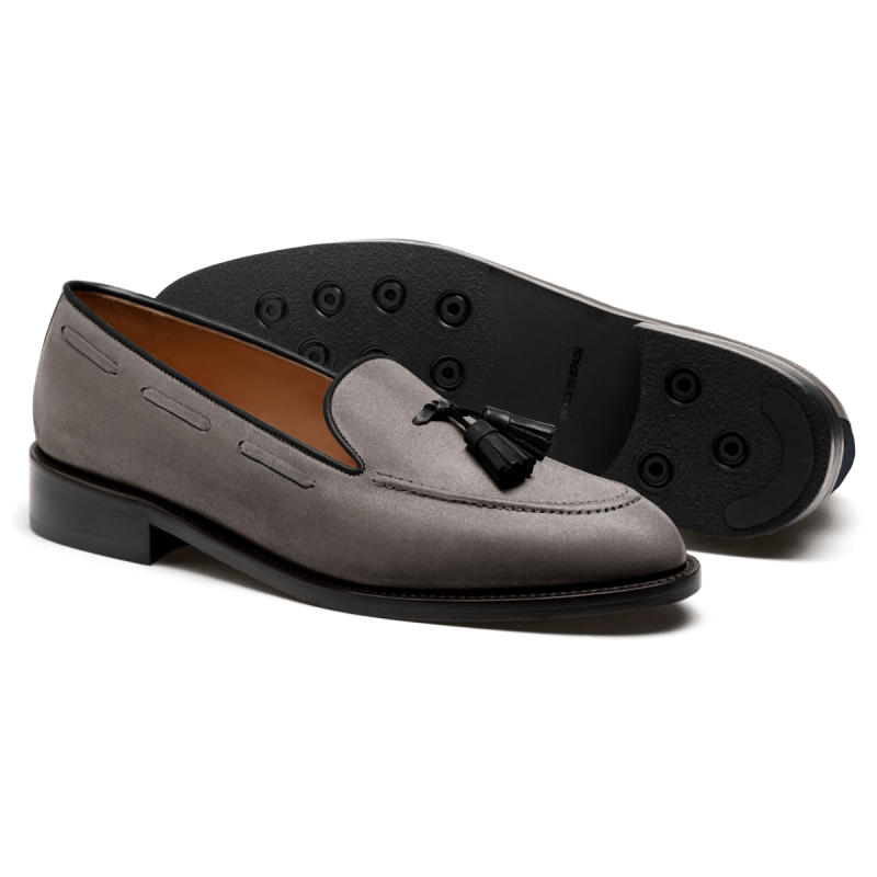 Tassel Loafer - grey & blue suede