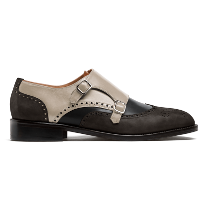 Monk Brogues - grey, black & white country, leather & leather