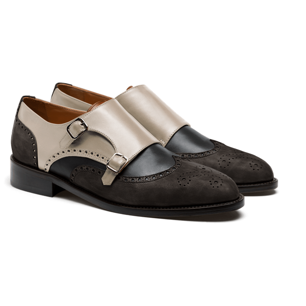 Monk Brogues - grey, black & white country, leather & leather