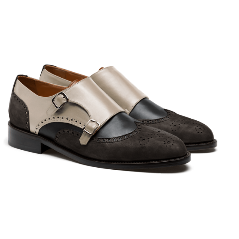 Monk Brogues - grey, black & white country, leather & leather