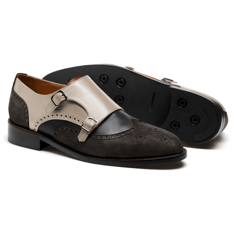 Monk Brogues - grey, black & white country, leather & leather