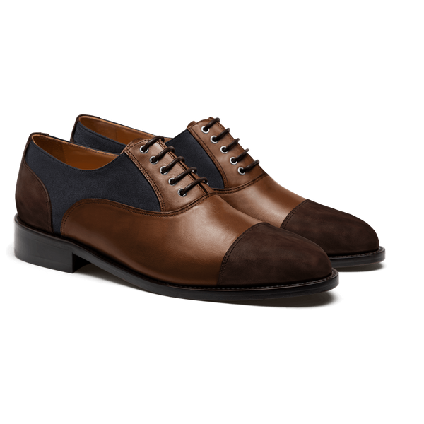 Cap toe Oxford shoes - brown & blue country, leather & suede