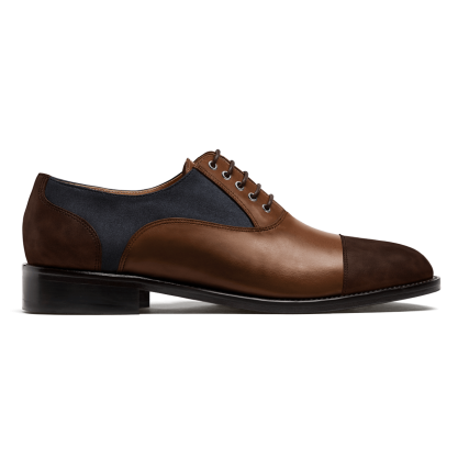 Cap toe Oxford shoes - brown & blue country, leather & suede