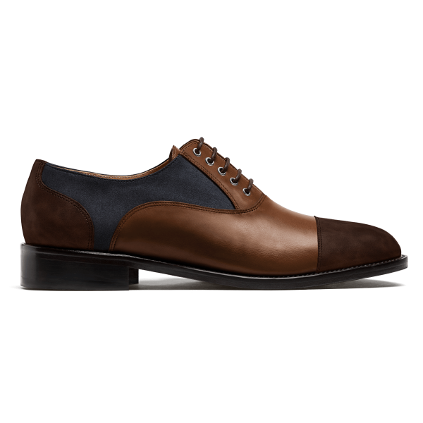 Cap toe Oxford shoes - brown & blue country, leather & suede