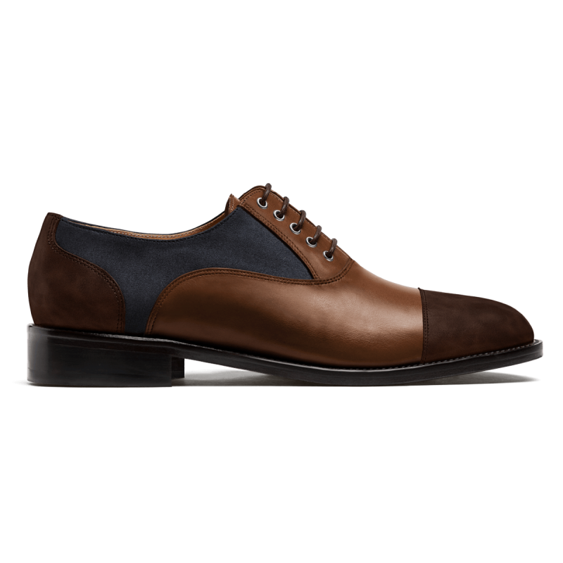 Cap toe Oxford shoes - brown & blue country, leather & suede